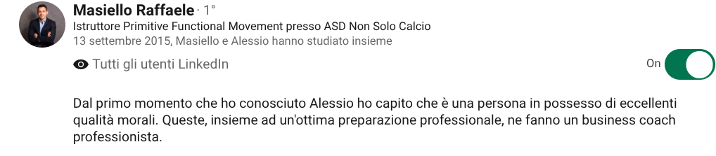 Recensione LinkedIn di Masiello Raffaele